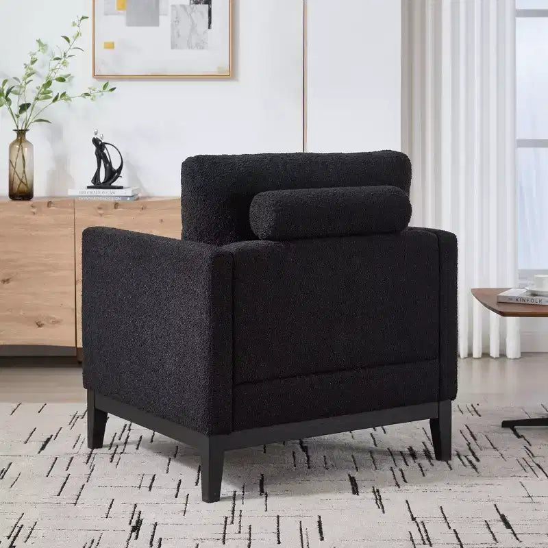 Fauteuil d'appoint, Fauteuil capitonné en Bouclette avec 2 Coussins Traversins, Pieds en Bois Naturel, Assise à Ressorts Ensachés, Fauteuil de Salon pour Bureau, Salon