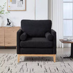 Fauteuil d'appoint, Fauteuil capitonné en Bouclette avec 2 Coussins Traversins, Pieds en Bois Naturel, Assise à Ressorts Ensachés, Fauteuil de Salon pour Bureau, Salon