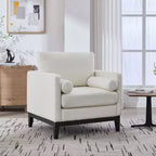 Fauteuil d'appoint, Fauteuil capitonné en Bouclette avec 2 Coussins Traversins, Pieds en Bois Naturel, Assise à Ressorts Ensachés, Fauteuil de Salon pour Bureau, Salon