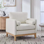 TUYOHW Accent Chair,Boucle Upholstered Armchair with 2 Bolster Pillows,Natural Wood Legs,Pocket Spring Seat,Lounge Chair for Living Room,Office