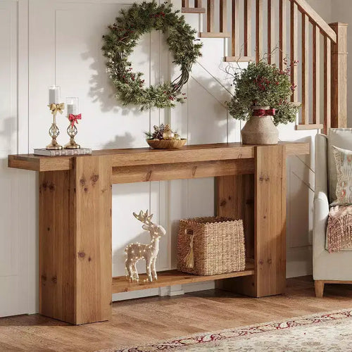 Lantine 2-Tier Solid Wood Console Table, 63-Inch Farmhouse Entryway Table for Living Room, Hallway, Foyer