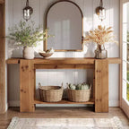 Console de salon 2 niveaux en bois massif, table d'entrée de style ferme de 160 cm pour salon, couloir, hall d'entrée
